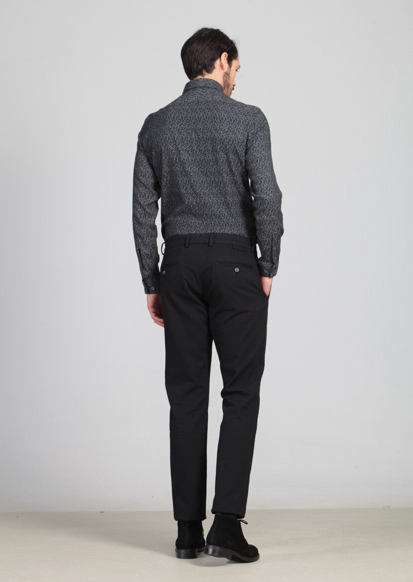 Black Weaving Regular Fit Casual Cotton Blended Trousers - 5