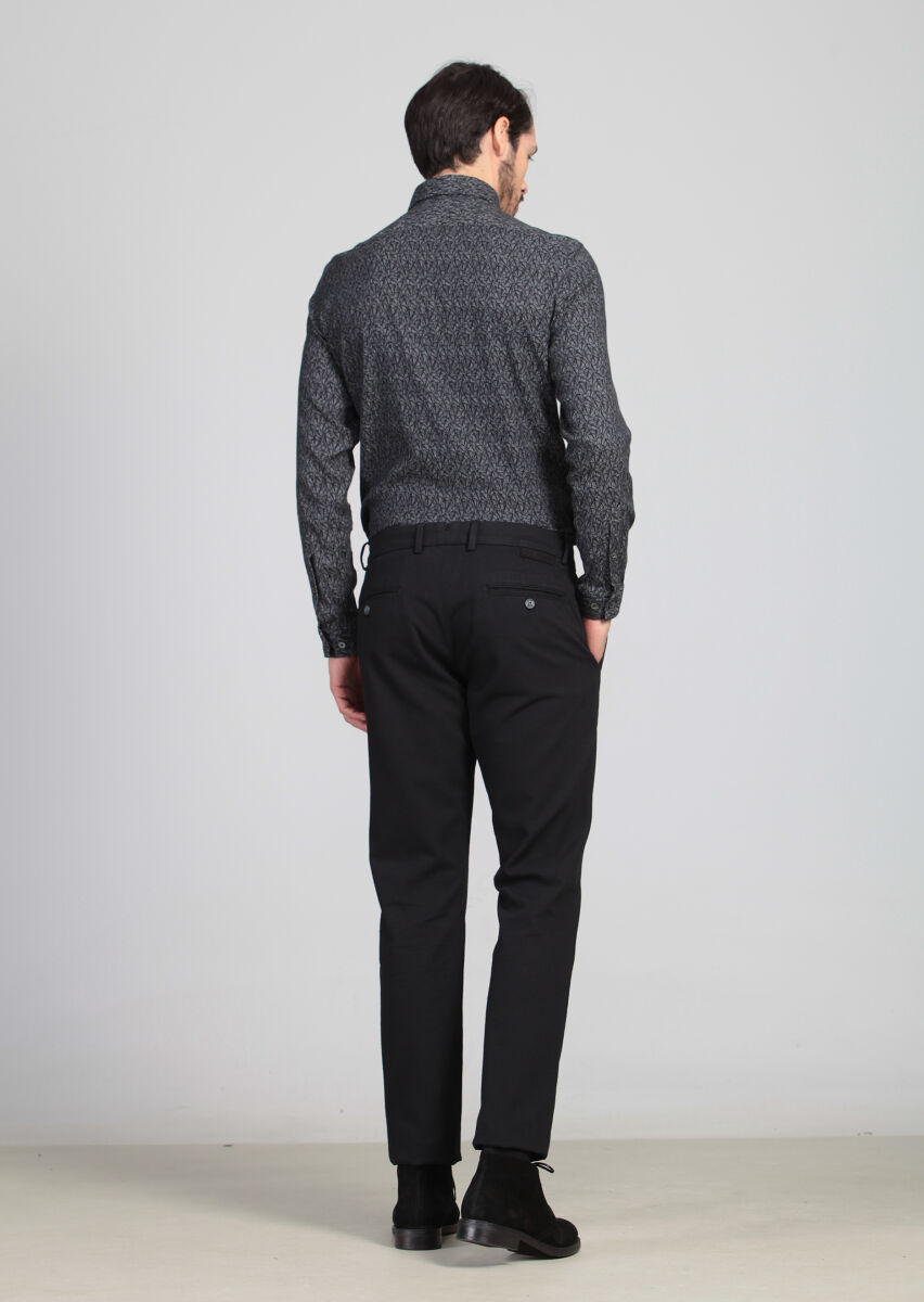 Black Weaving Regular Fit Casual Cotton Blended Trousers - 5