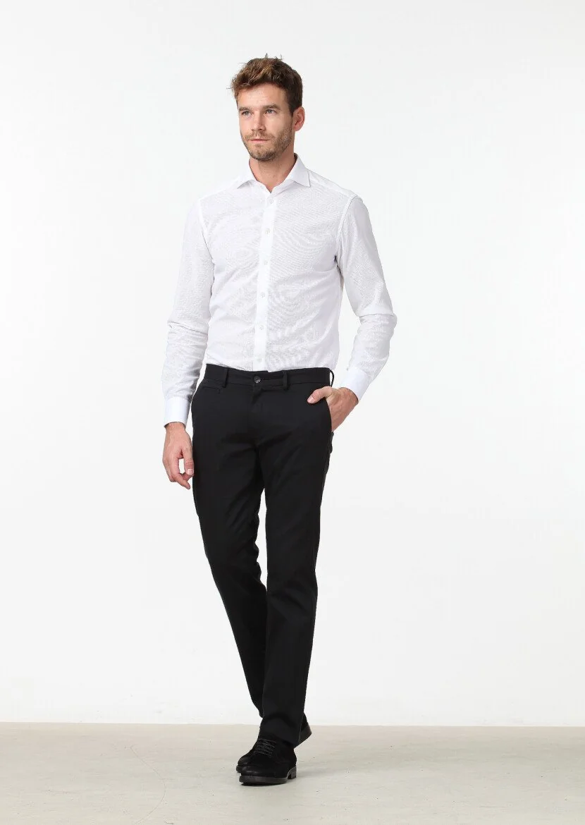 Black Weaving Regular Fit Casual Cotton Blended Trousers - 1