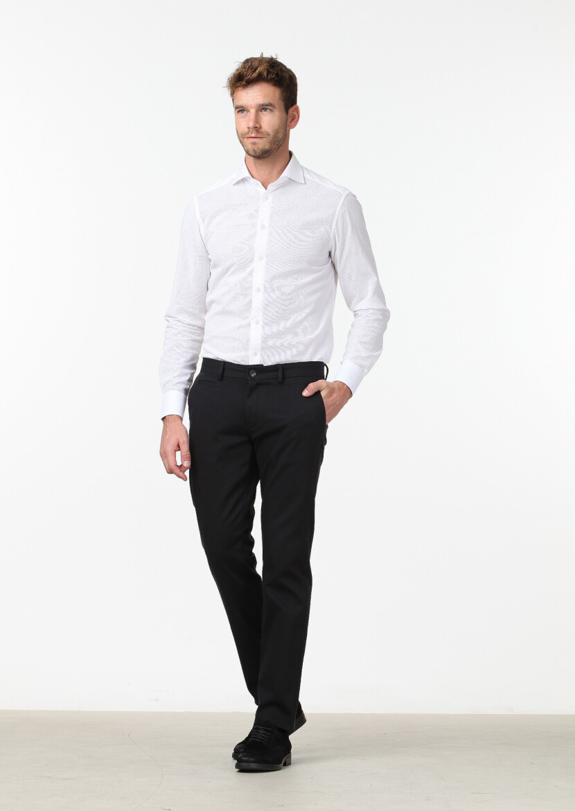 Black Weaving Regular Fit Casual Cotton Blended Trousers - 1