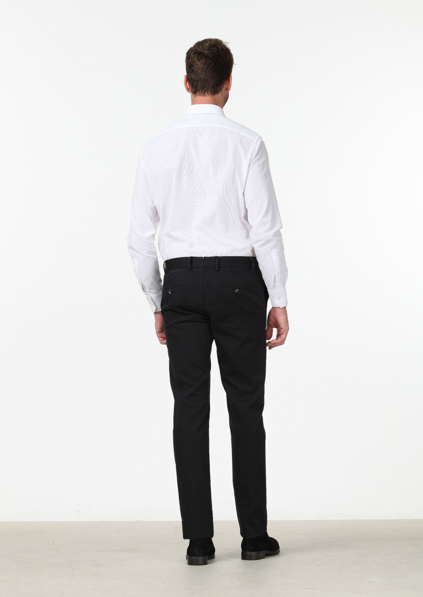 Black Weaving Regular Fit Casual Cotton Blended Trousers - 4