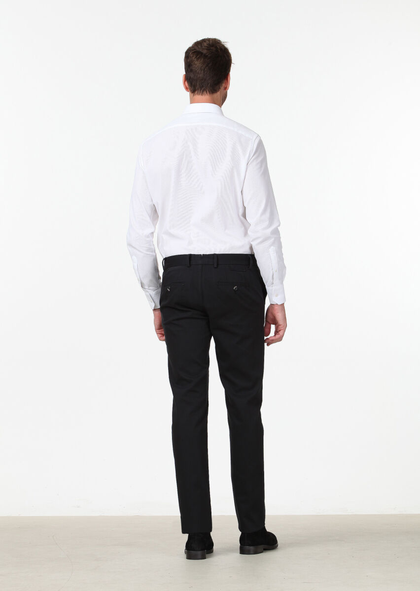 Black Weaving Regular Fit Casual Cotton Blended Trousers - 4