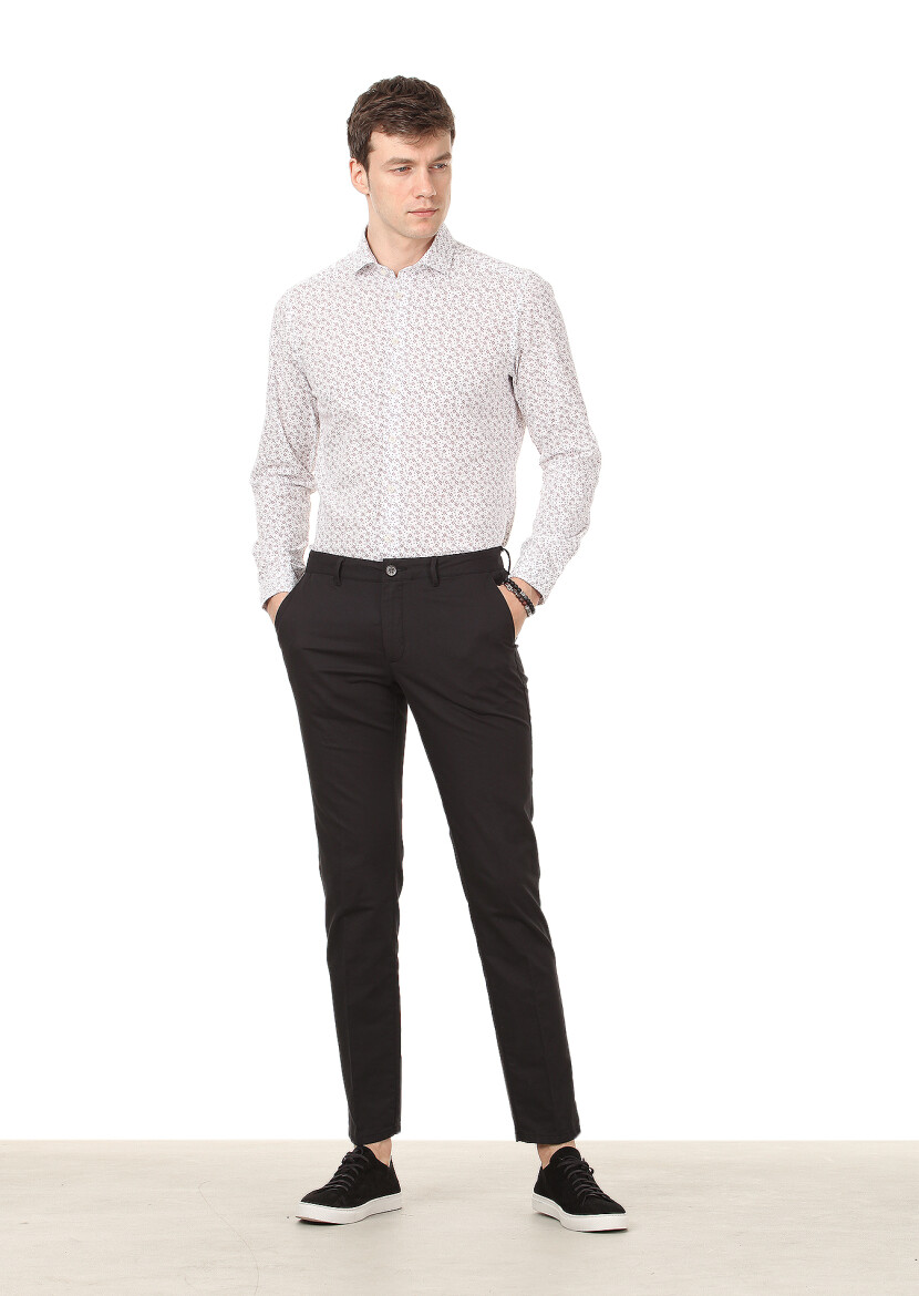 Black Weaving Regular Fit Casual Cotton Blended Trousers 