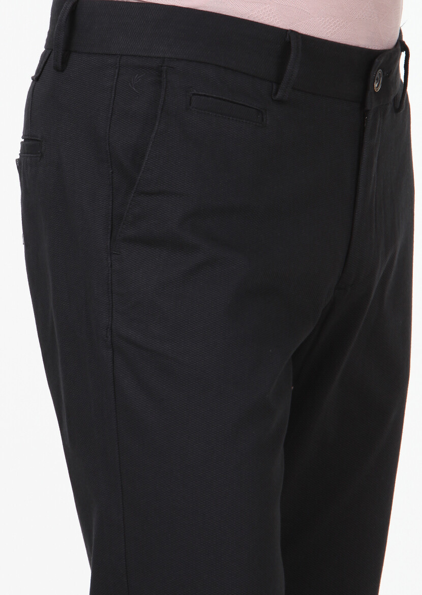 Black Weaving Regular Fit Casual Cotton Blended Trousers - 3