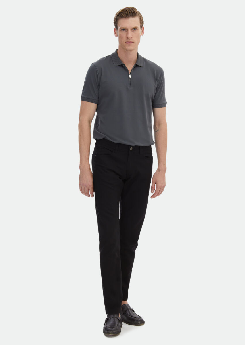 Black Weaving Regular Fit Casual Cotton Blended Trousers - 1