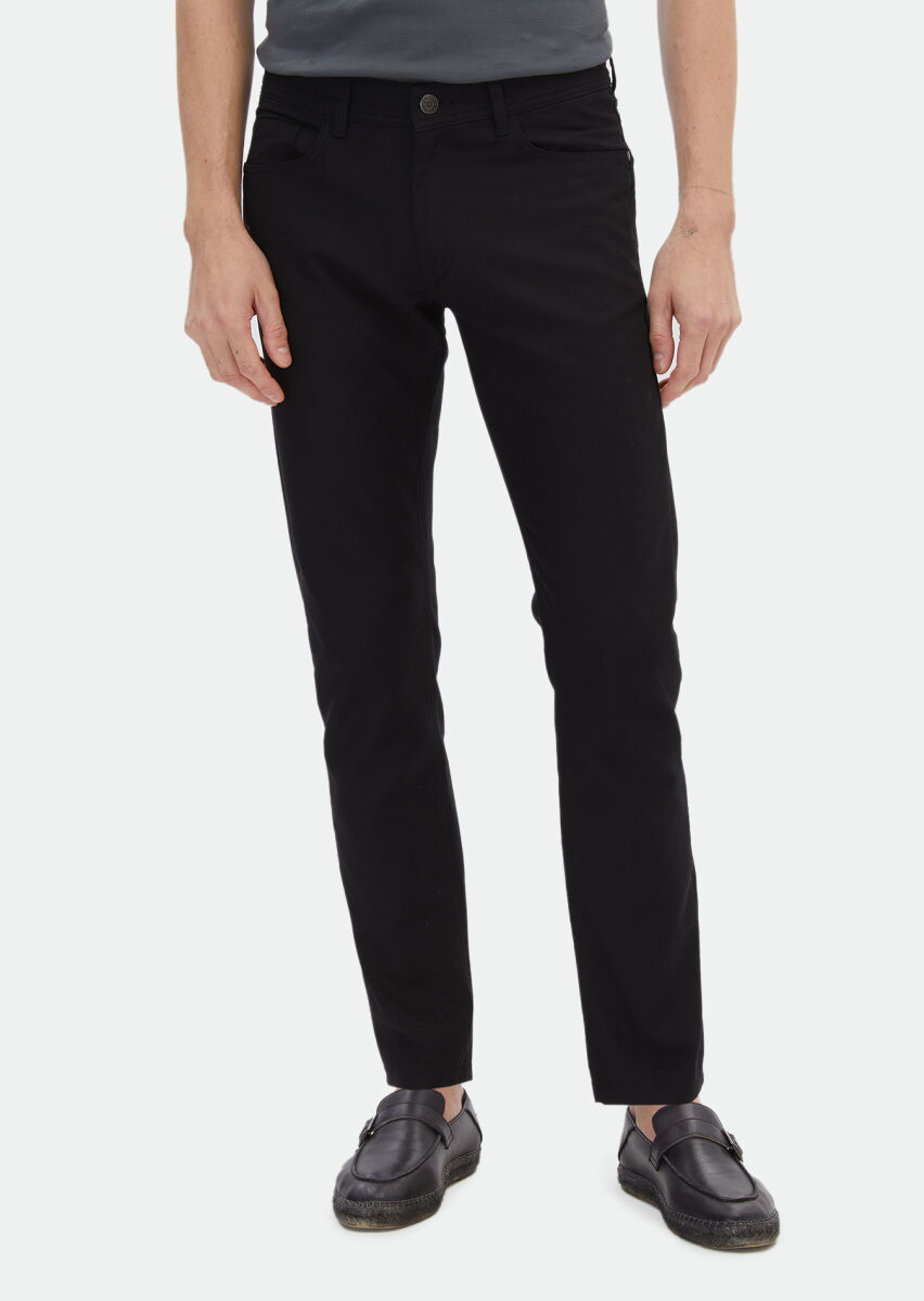 Black Weaving Regular Fit Casual Cotton Blended Trousers - 2