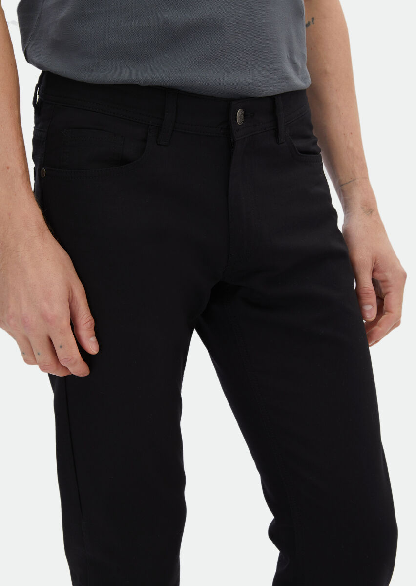 Black Weaving Regular Fit Casual Cotton Blended Trousers - 3