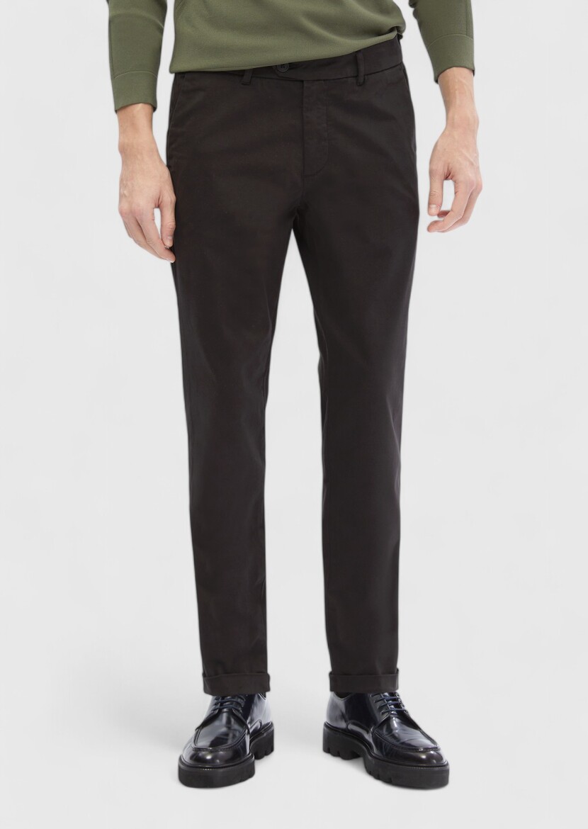 Black Weaving Regular Fit Casual Cotton Blended Trousers - RAMSEY