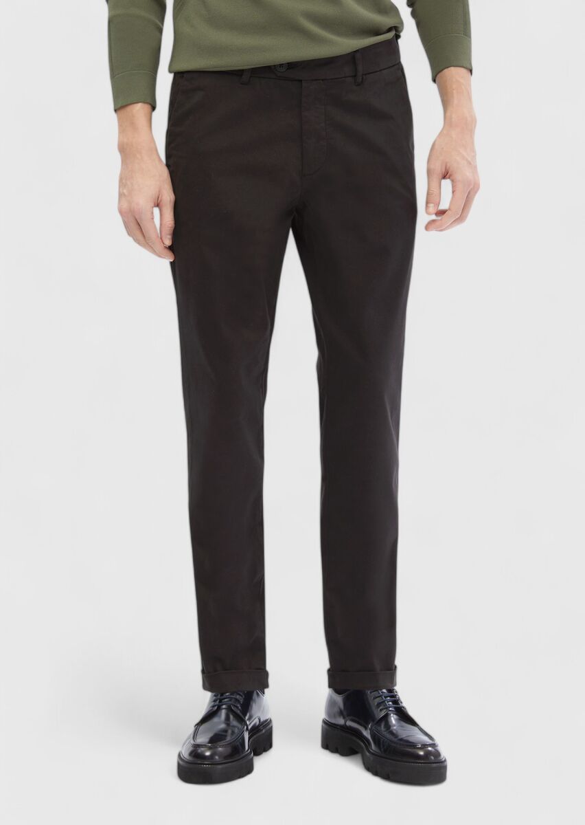 Black Weaving Regular Fit Casual Cotton Blended Trousers - 1