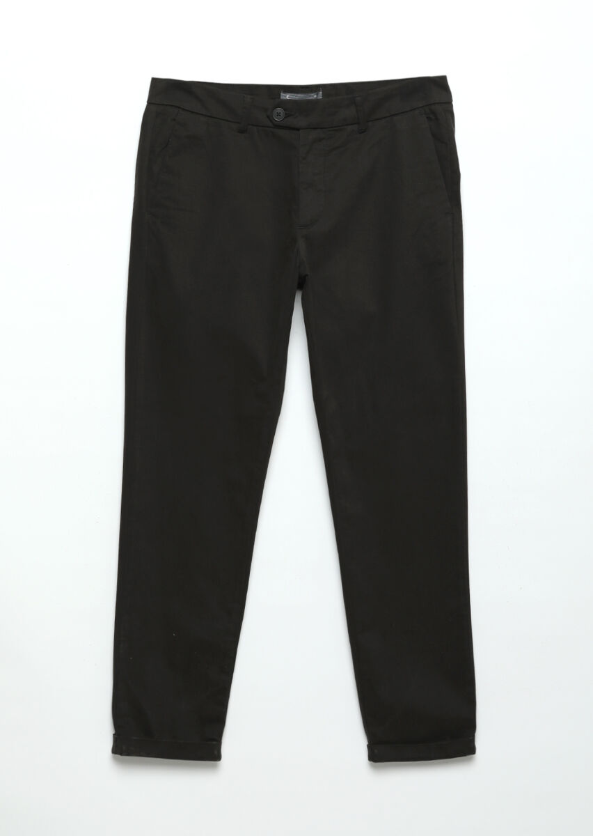 Black Weaving Regular Fit Casual Cotton Blended Trousers - 1