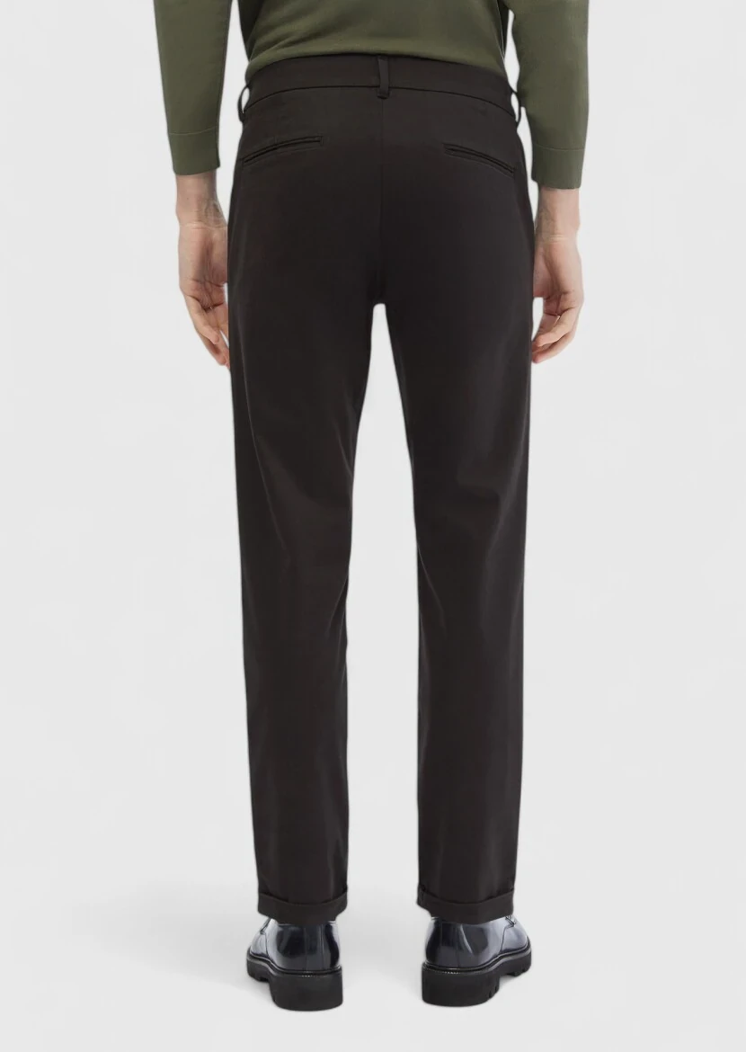 Black Weaving Regular Fit Casual Cotton Blended Trousers 
