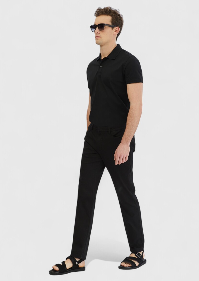 Black Weaving Regular Fit Casual Cotton Blended Trousers - RAMSEY