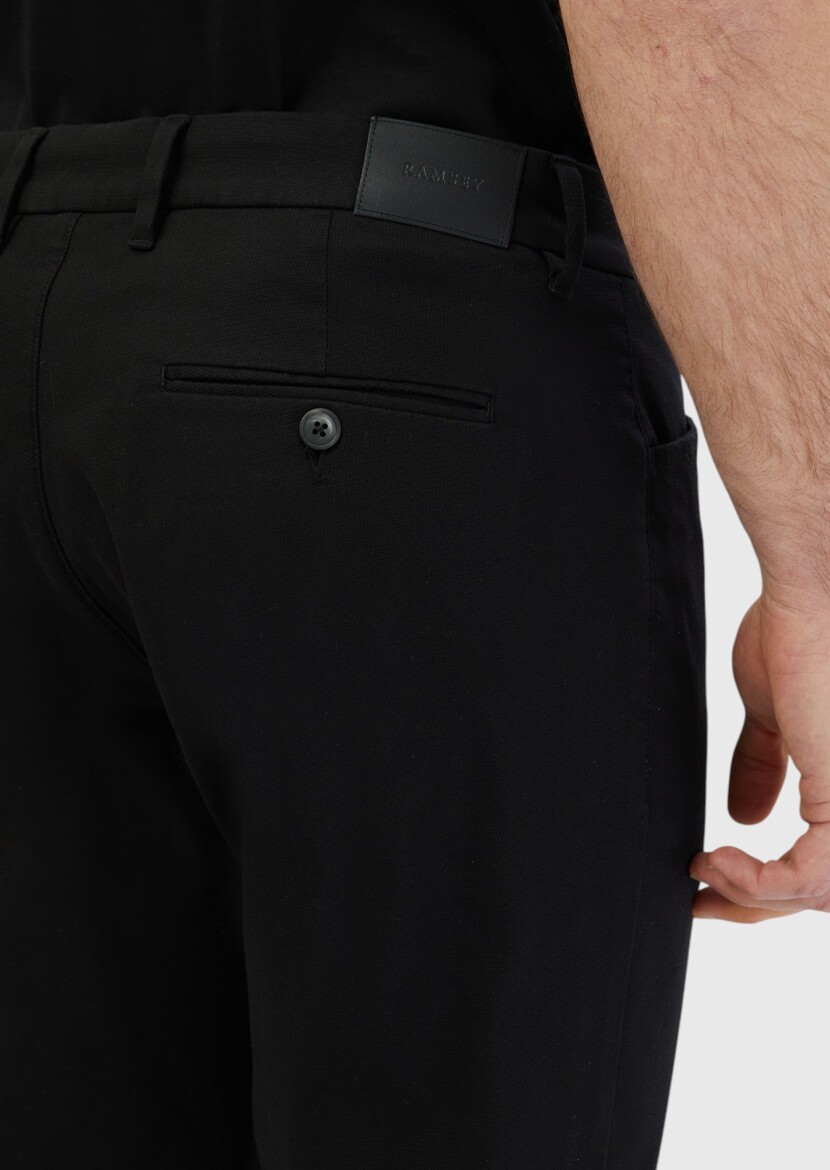 Black Weaving Regular Fit Casual Cotton Blended Trousers - 5