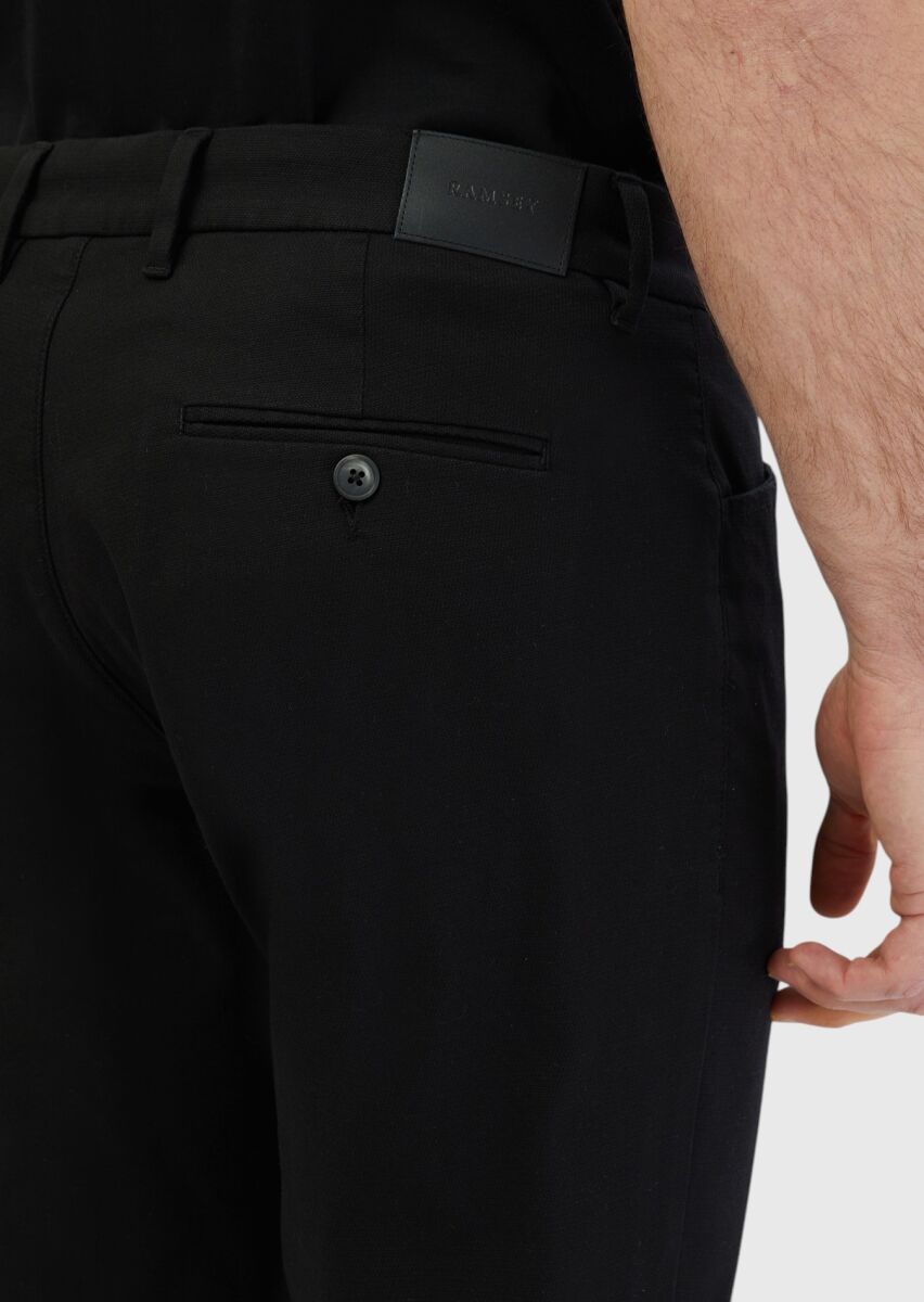 Black Weaving Regular Fit Casual Cotton Blended Trousers - 5