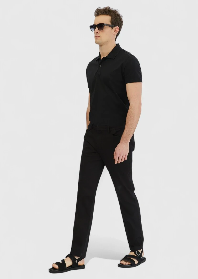 Black Weaving Regular Fit Casual Cotton Blended Trousers 