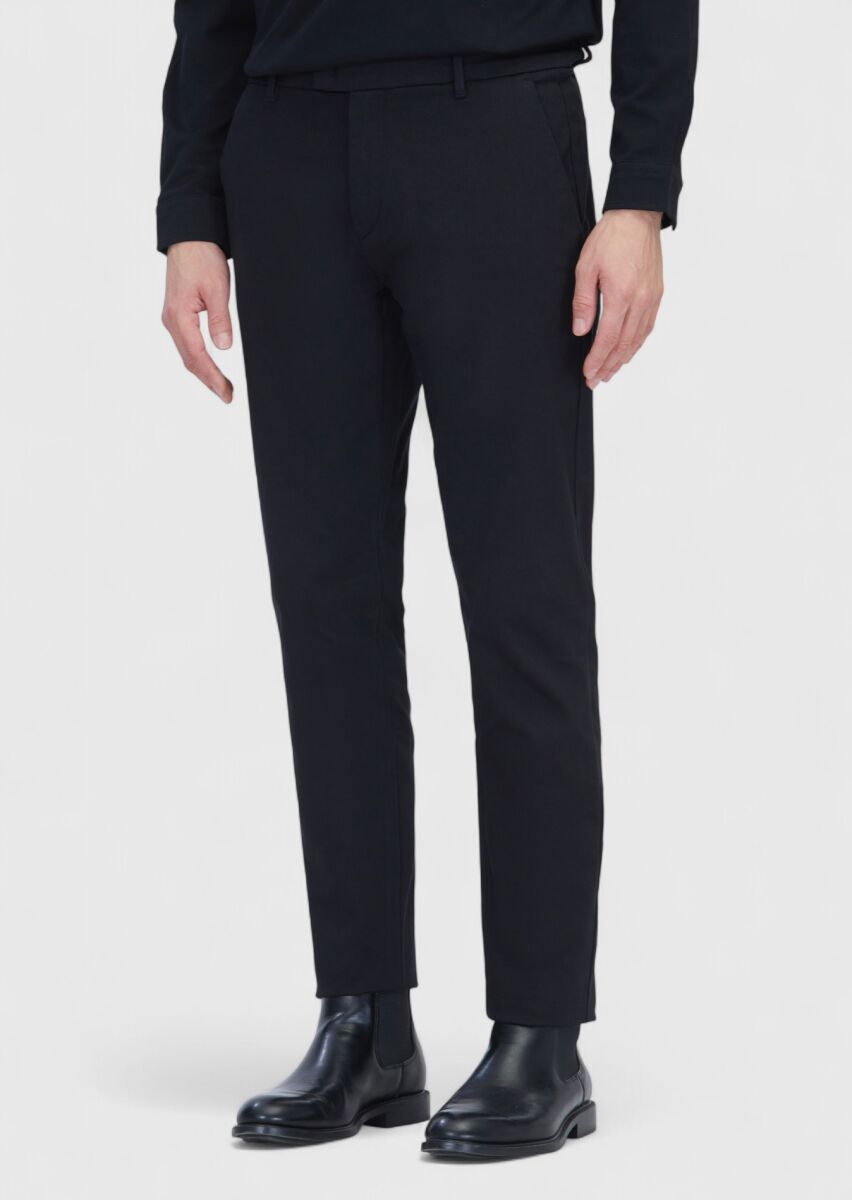 Black Weaving Regular Fit Casual Cotton Blended Trousers - 3