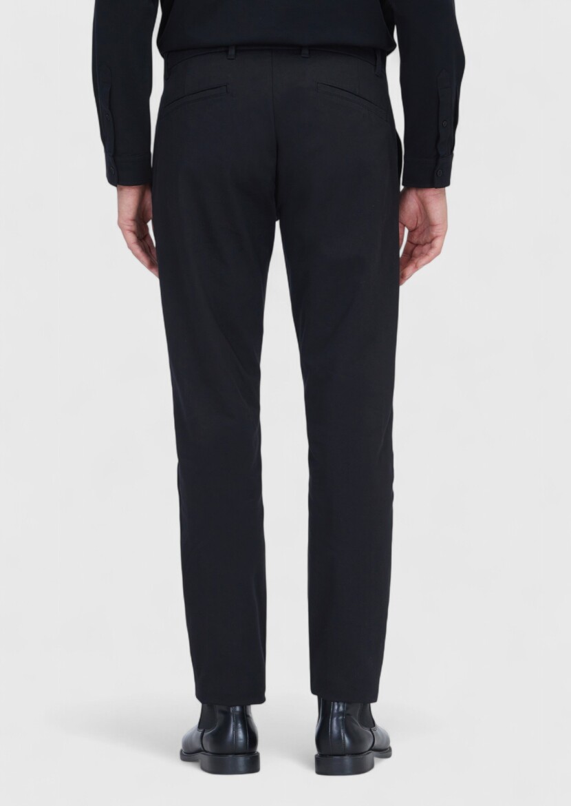 Black Weaving Regular Fit Casual Cotton Blended Trousers - 5