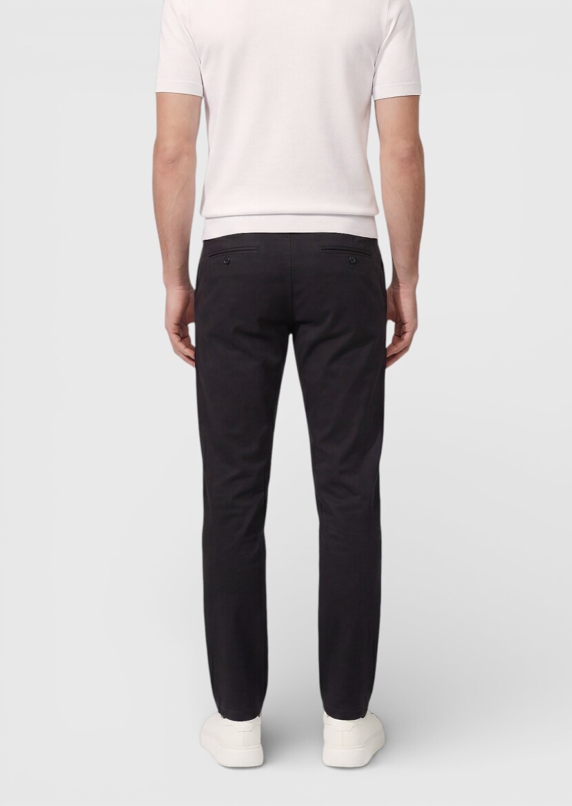 Black Weaving Regular Fit Casual Cotton Blended Trousers - 4