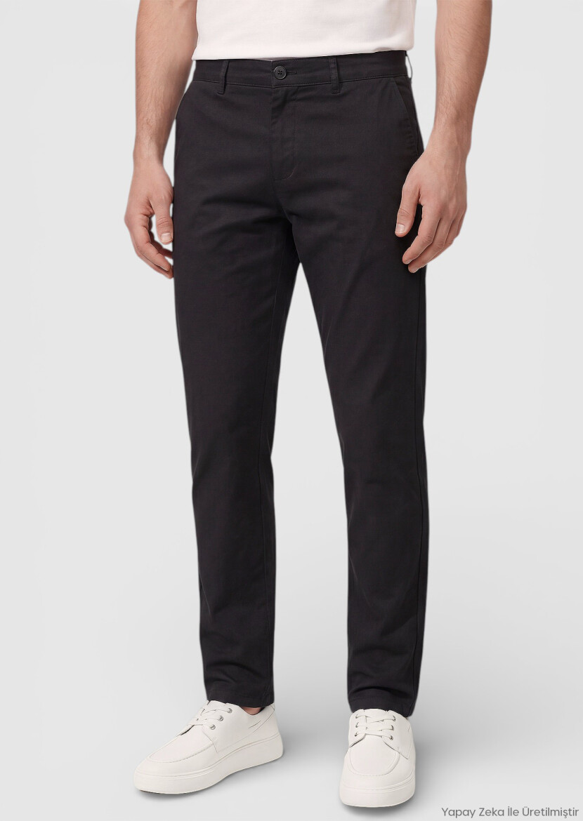 Black Weaving Regular Fit Casual Cotton Blended Trousers - RAMSEY