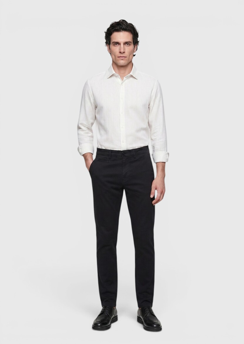 Black Weaving Regular Fit Casual Cotton Blended Trousers 