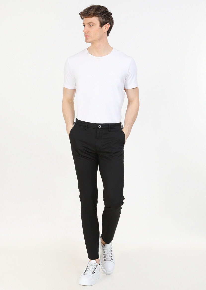 Black Weaving Regular Fit Casual Trousers - 1