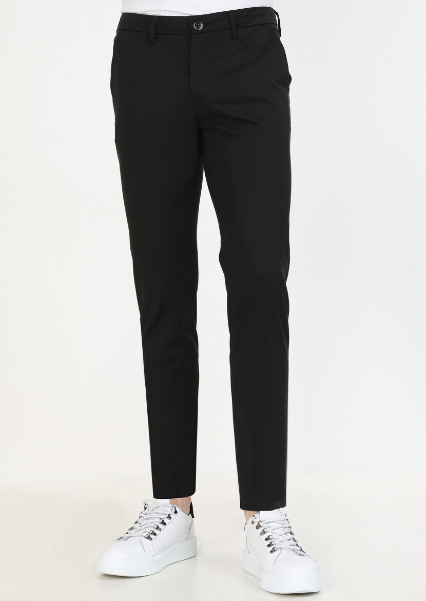 Black Weaving Regular Fit Casual Trousers - 2