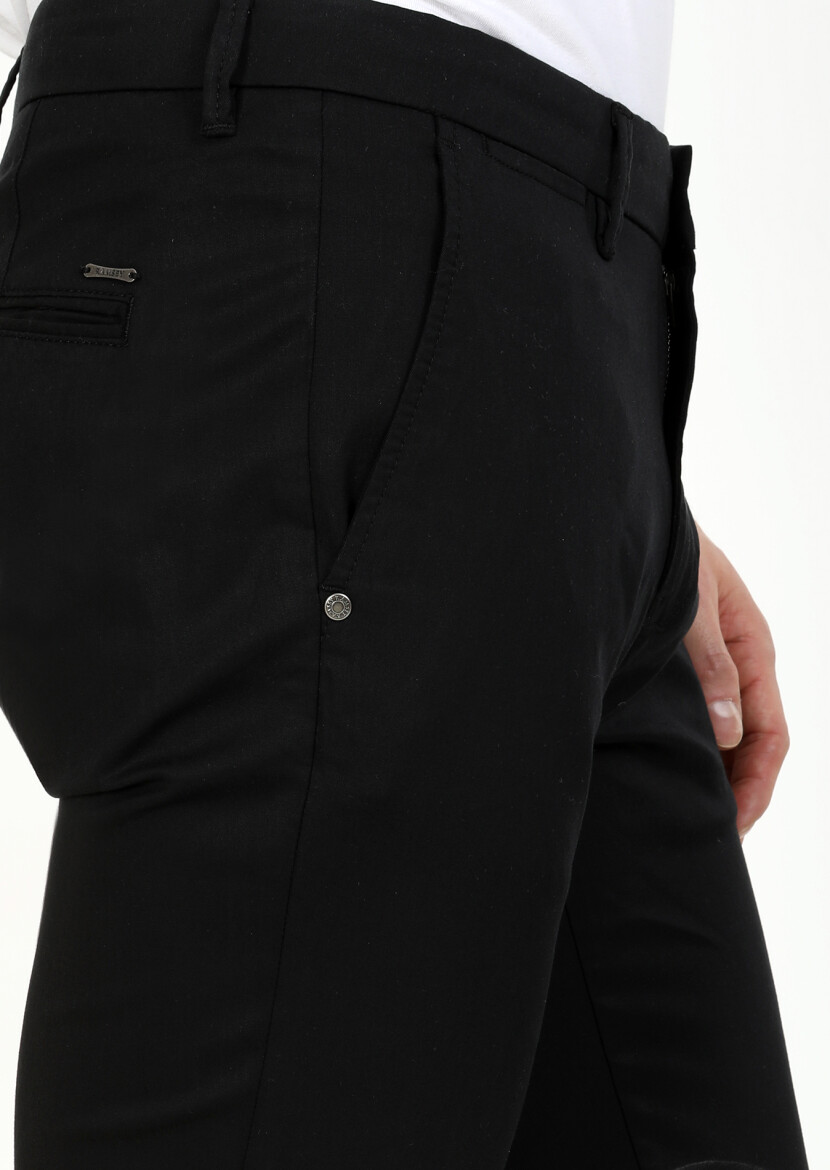 Black Weaving Regular Fit Casual Trousers - 3