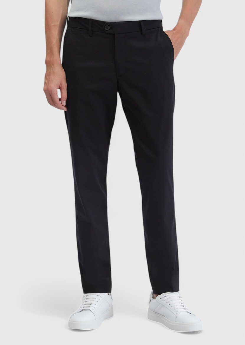 Black Weaving Regular Fit Casual Trousers - RAMSEY