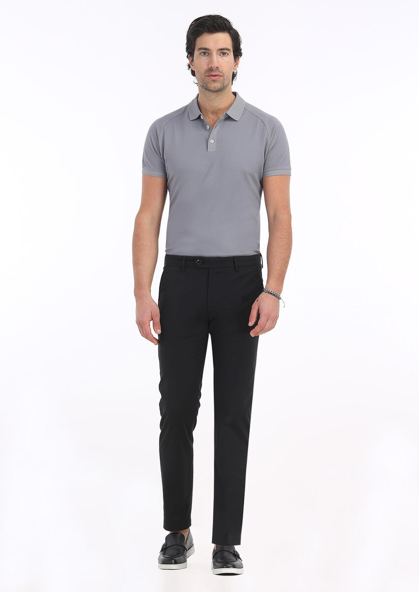 Black Weaving Regular Fit Casual Trousers - 1