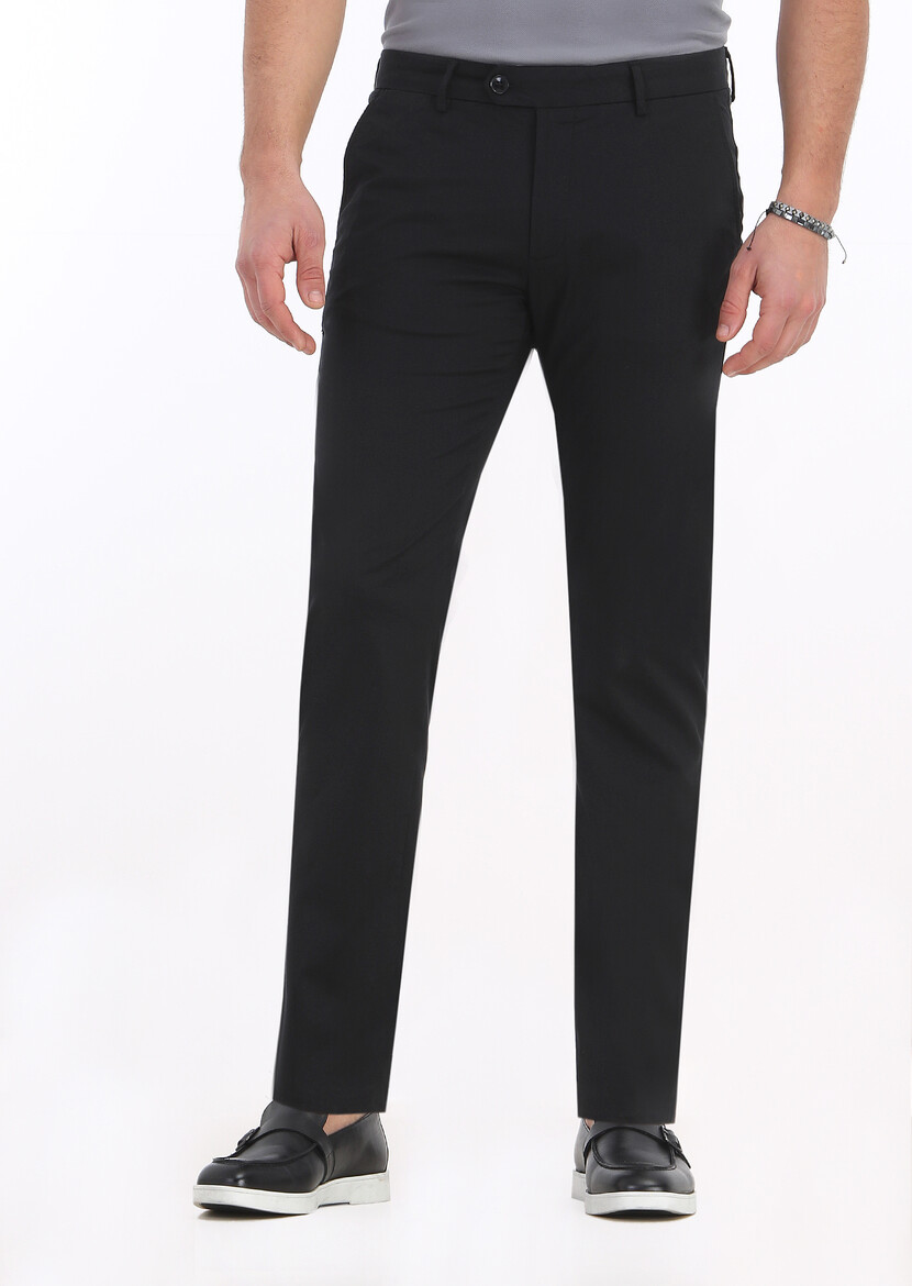 Black Weaving Regular Fit Casual Trousers - 2