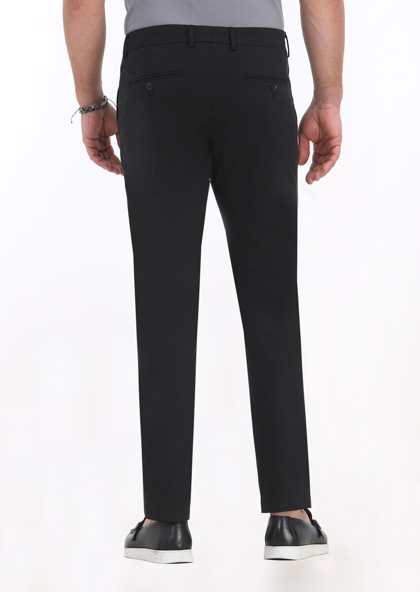 Black Weaving Regular Fit Casual Trousers - 4