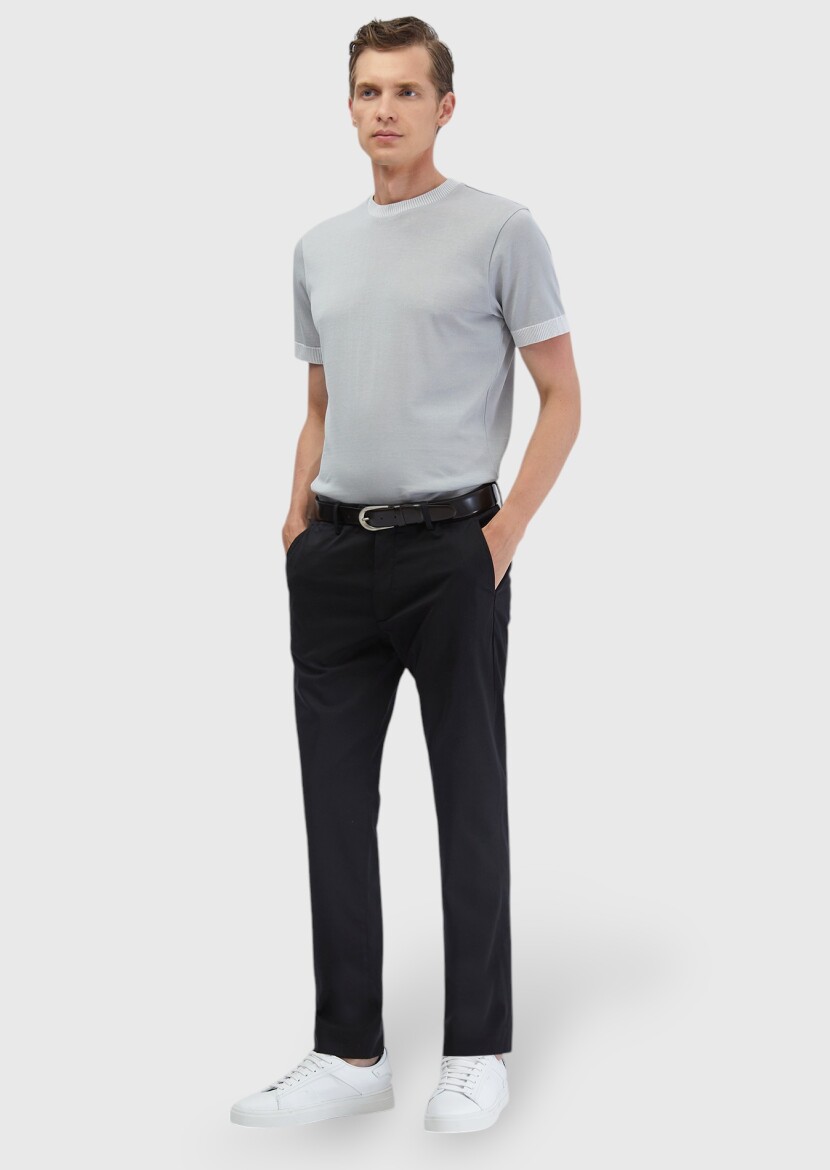 Black Weaving Regular Fit Casual Trousers 