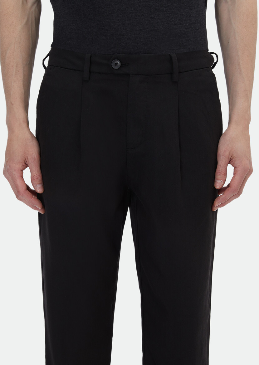 Black Weaving Regular Fit Casual Trousers - 3