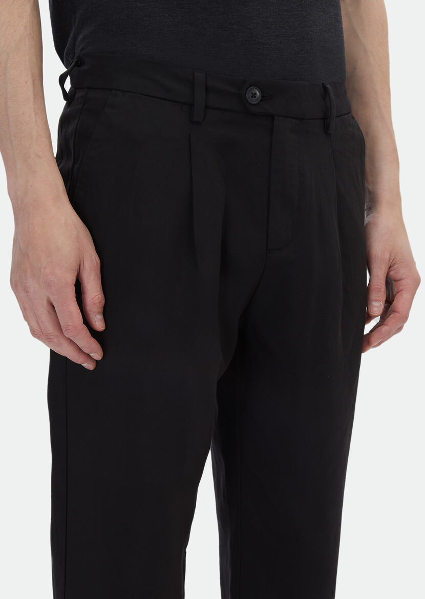 Black Weaving Regular Fit Casual Trousers - 4