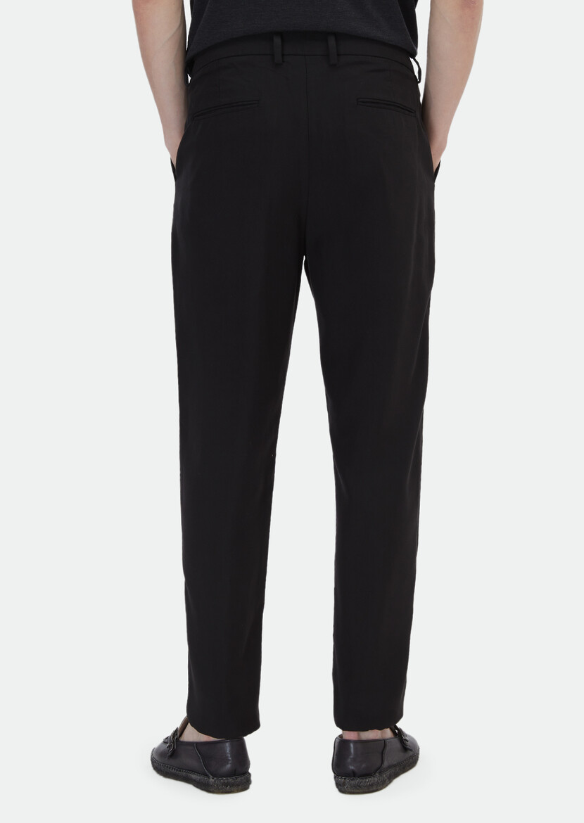 Black Weaving Regular Fit Casual Trousers - 5