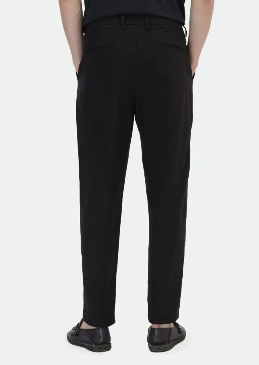 Black Weaving Regular Fit Casual Trousers - 5