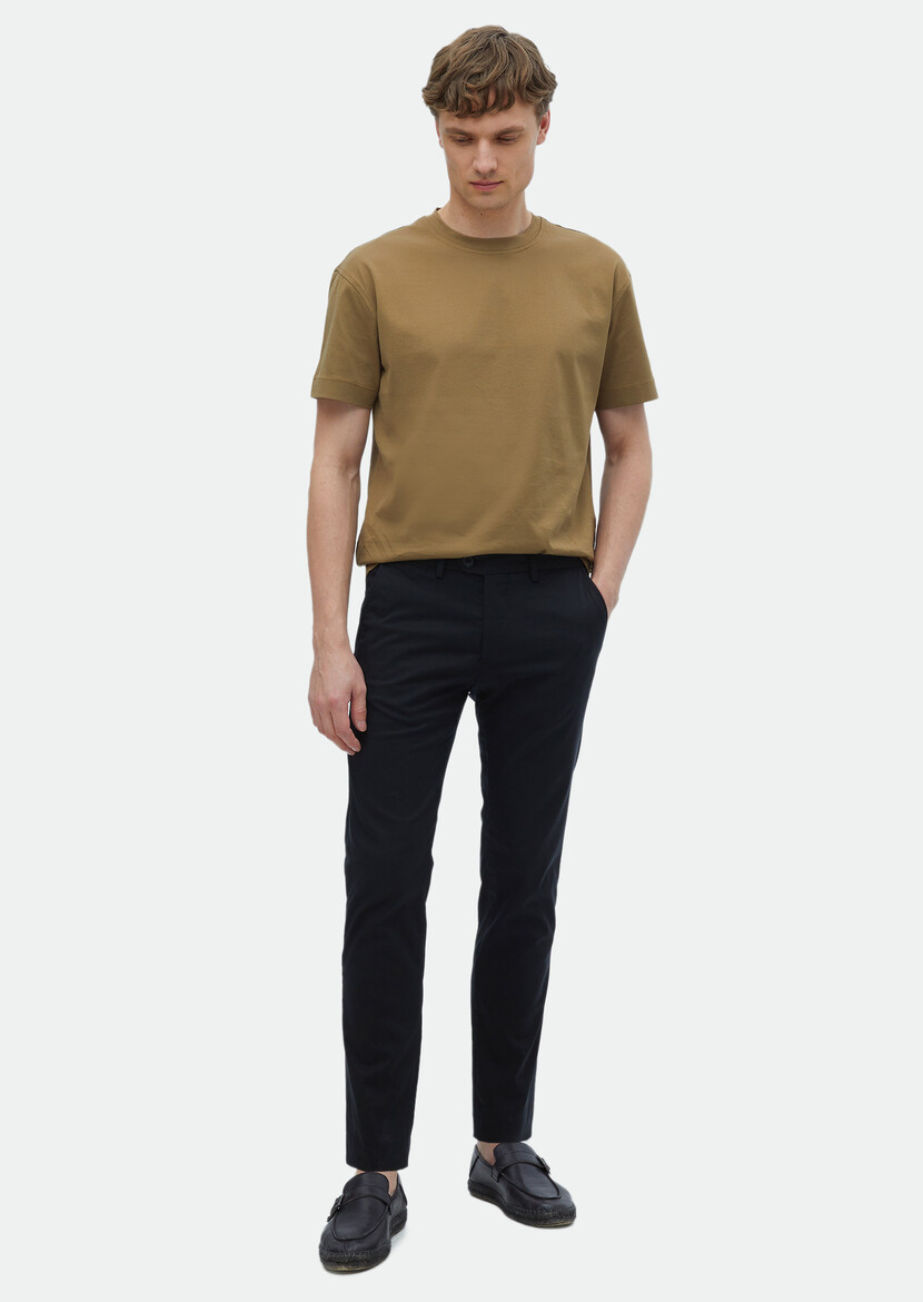 Black Weaving Regular Fit Casual Trousers 