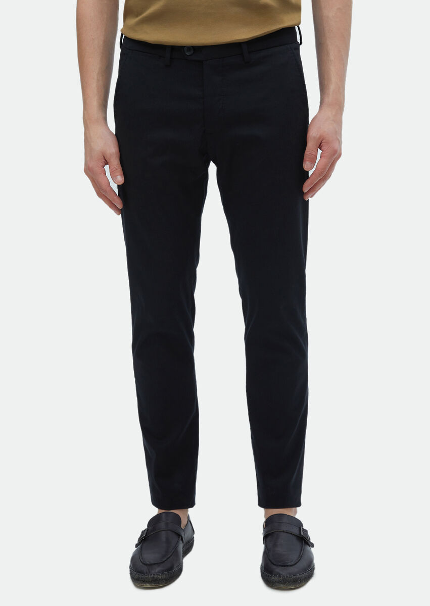 Black Weaving Regular Fit Casual Trousers - 2