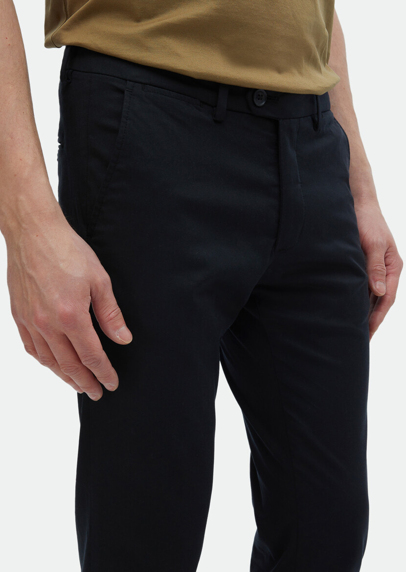 Black Weaving Regular Fit Casual Trousers - 3