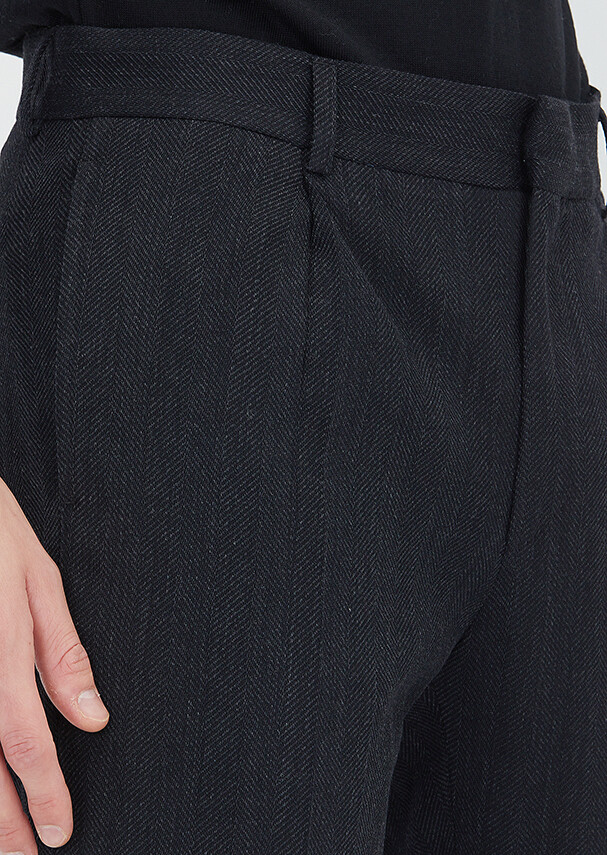 Black Weaving Regular Fit Casual Wool Blended Trousers - 3