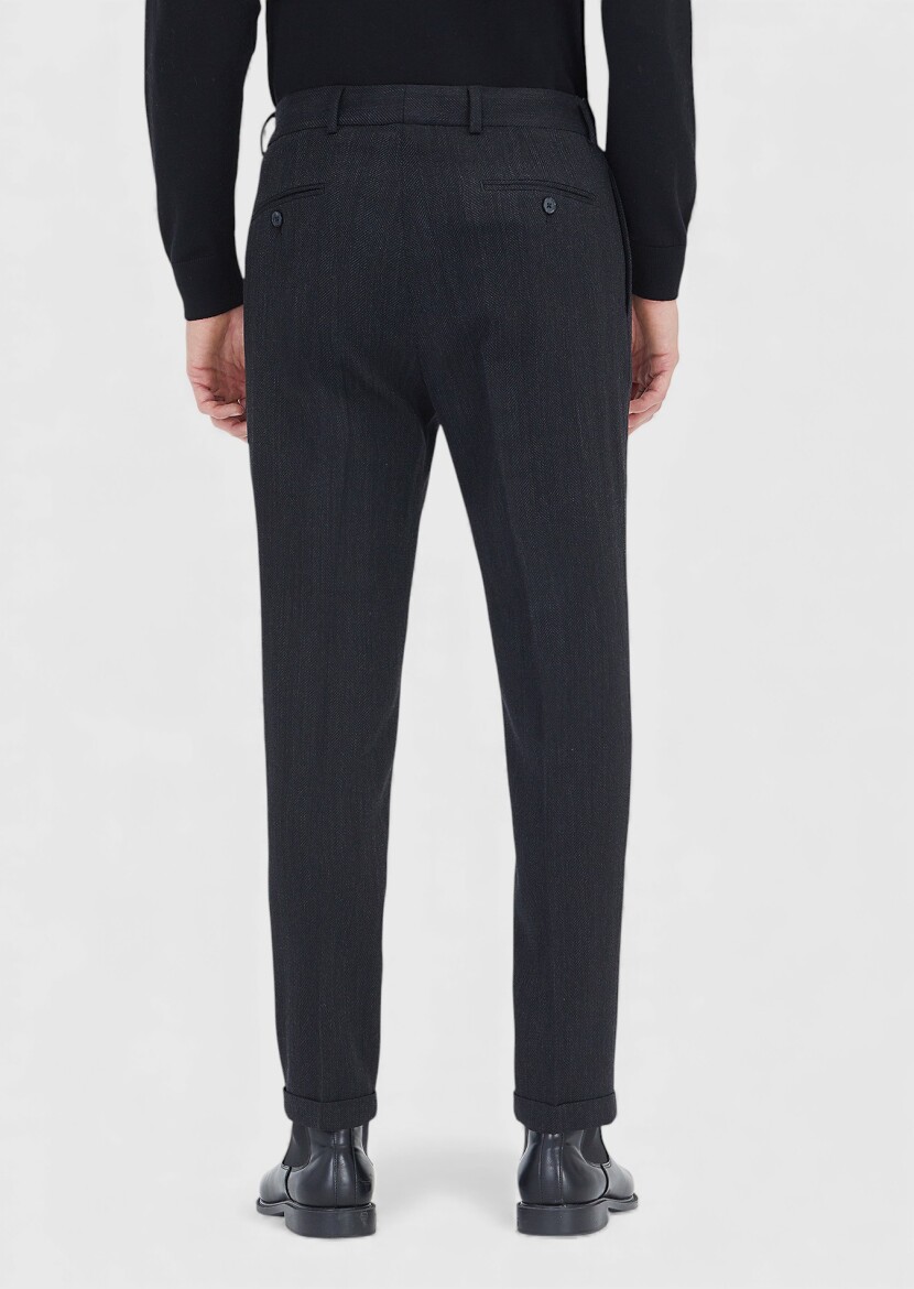 Black Weaving Regular Fit Casual Wool Blended Trousers - 5