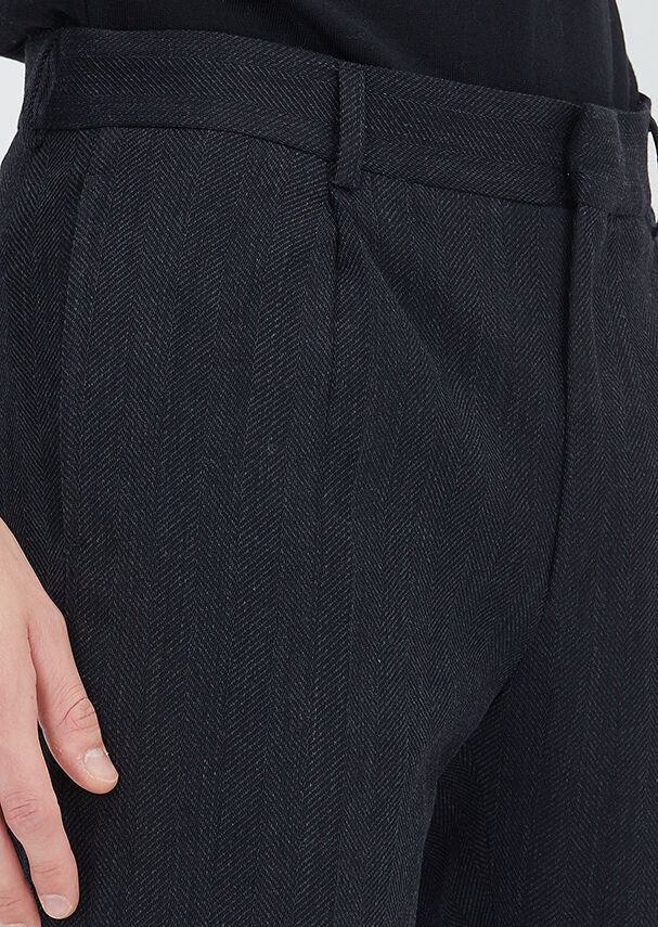 Black Weaving Regular Fit Casual Wool Blended Trousers - 3