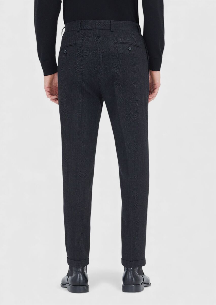 Black Weaving Regular Fit Casual Wool Blended Trousers - 5