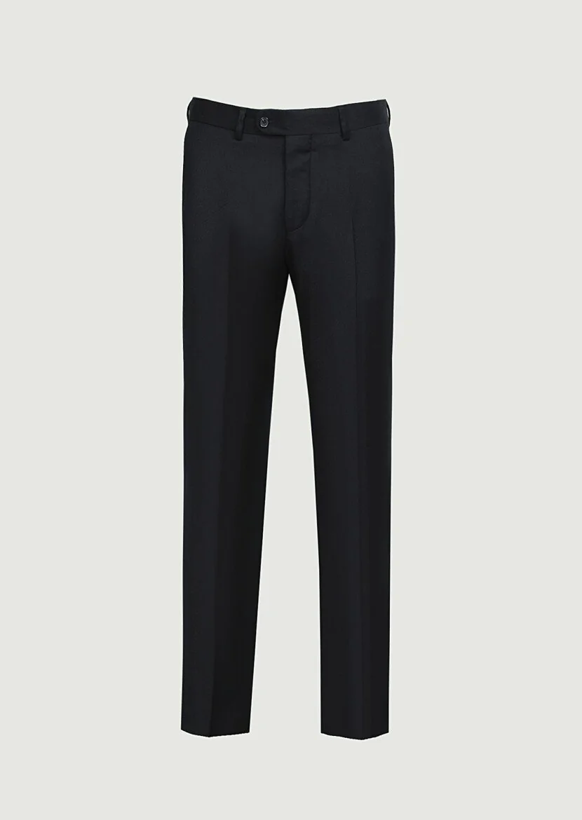 Black Weaving Regular Fit Classical 100% Wool Trousers - 6