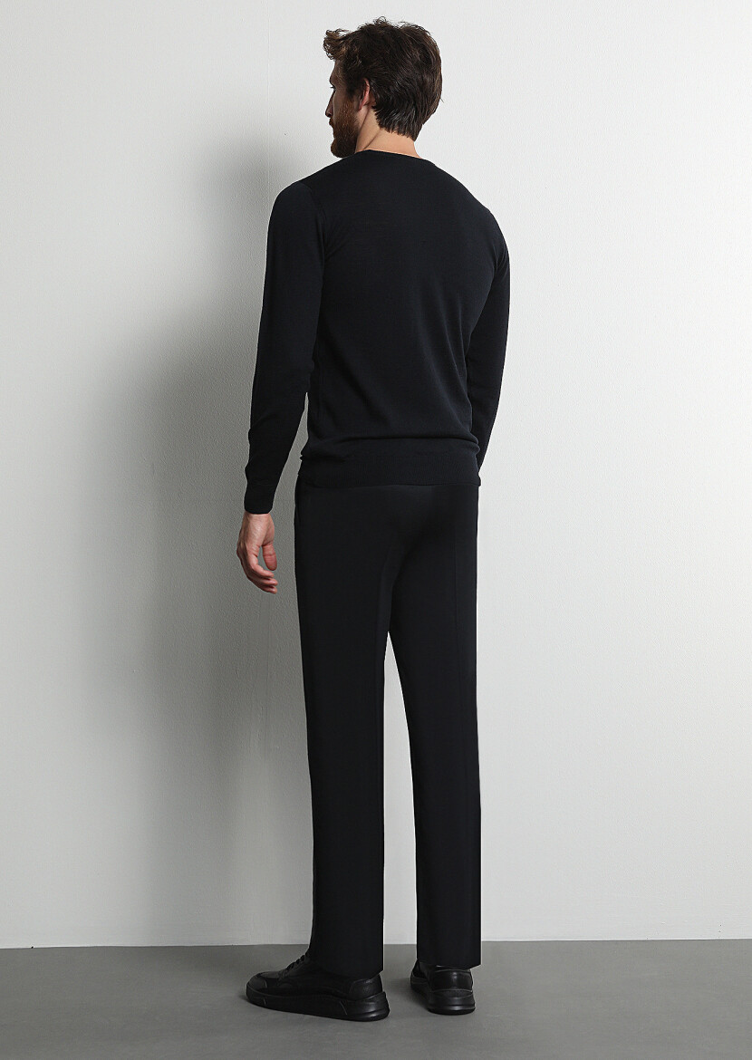 Black Weaving Regular Fit Classical 100% Wool Trousers - 4