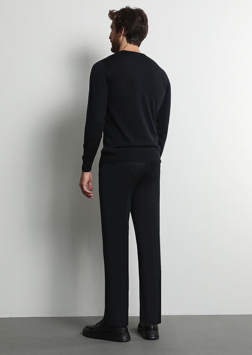 Black Weaving Regular Fit Classical 100% Wool Trousers - 4