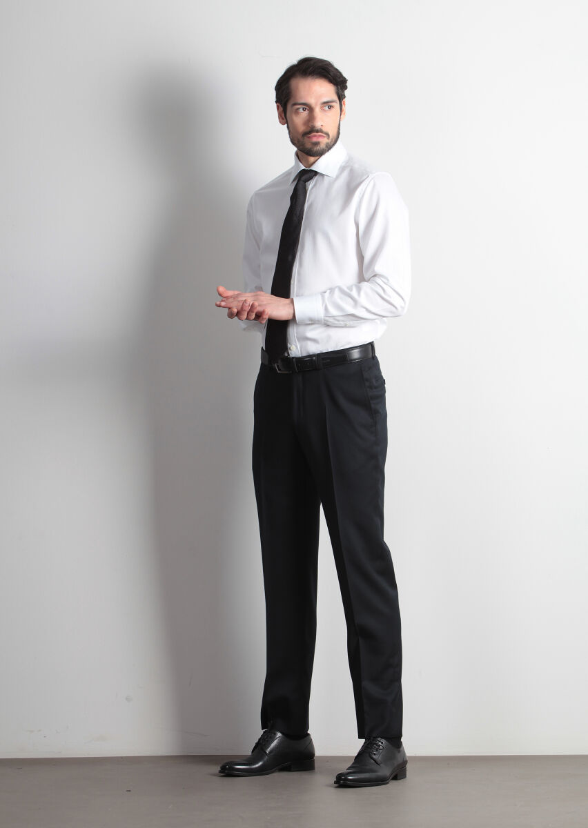 Black Weaving Regular Fit Classical 100% Wool Trousers - 3