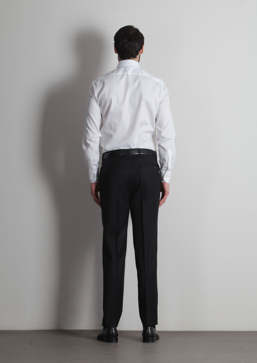 Black Weaving Regular Fit Classical 100% Wool Trousers - 5