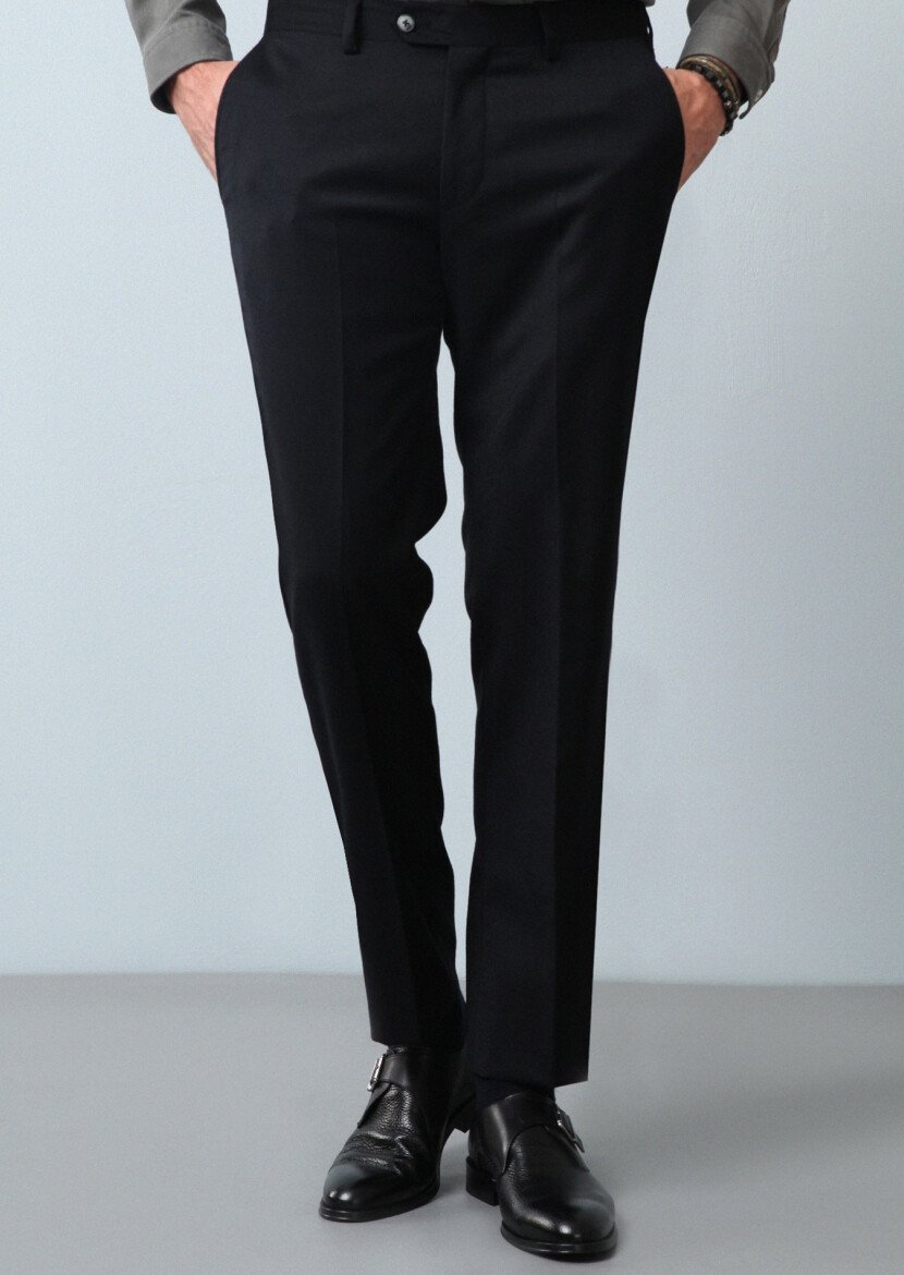 Black Weaving Regular Fit Classical 100% Wool Trousers - 2