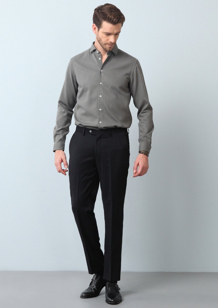 Black Weaving Regular Fit Classical 100% Wool Trousers - 4